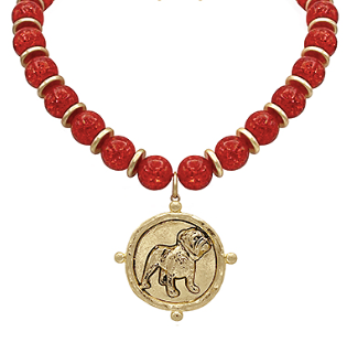 Bulldog Pendant Necklace- Red
