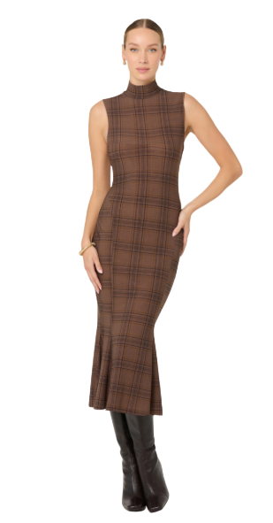 ASTR the Label Leigha Dress plaid mock‑neck midi front view
