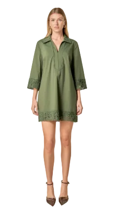 Collared 3/4 Sleeve Tunic- Olive