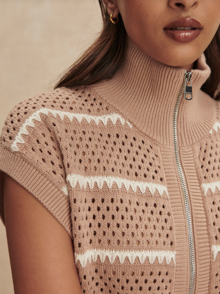 Haney Zip Through Knit- Light Taupe