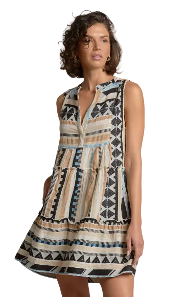 Aztec Mini Dress- Neutral