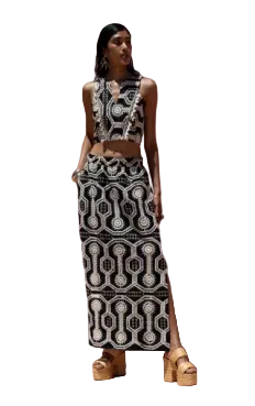 Ziva Midi Skirt- Black/Cream