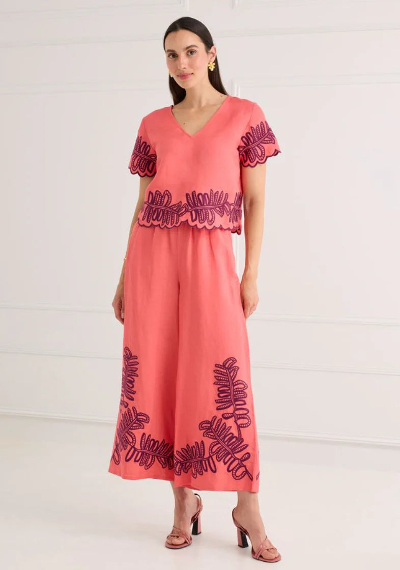 Gemma Wide Leg Pant- Coral