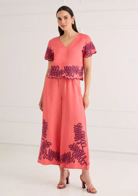 Gemma Wide Leg Pant- Coral