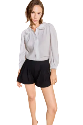 Scalloped Collar Button Down Blouse