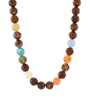 Color Block Acrylic Ball Bead Necklace- Brown