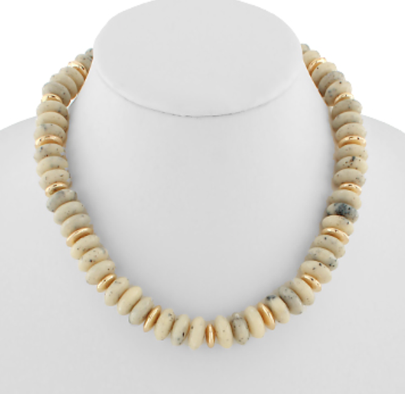 Wide Marble Bead Necklace- Jasper