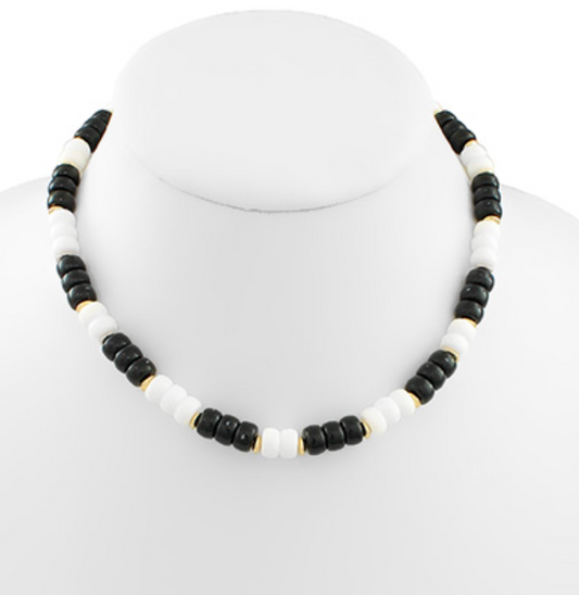 Multi Color Beaded Necklace- Black/White