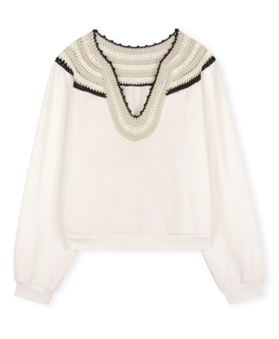 Sava Crochet Long Sleeve Top- Ivory