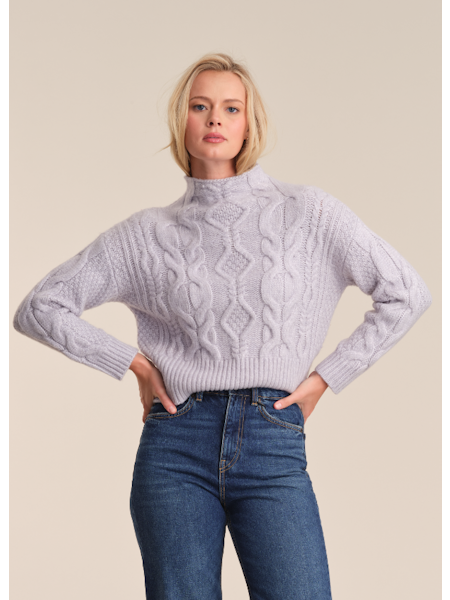Reba Cable Funnel Neck Pullover- Arctic Ice