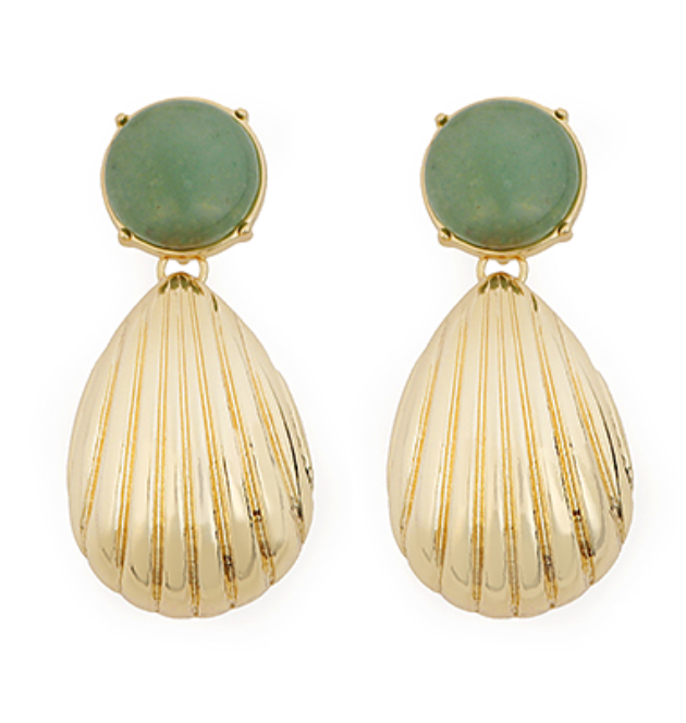 Oval Ribbed Stone Earring