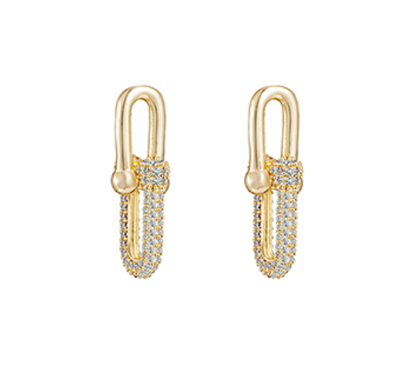 CZ Link Earring- Gold