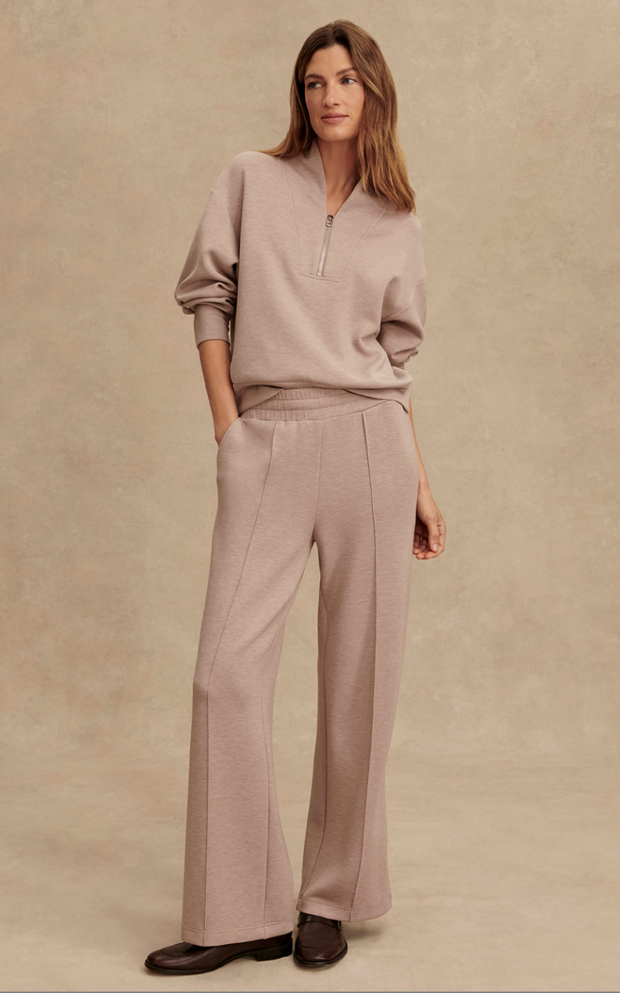 The Wide Leg Pant 28"- Taupe Marl