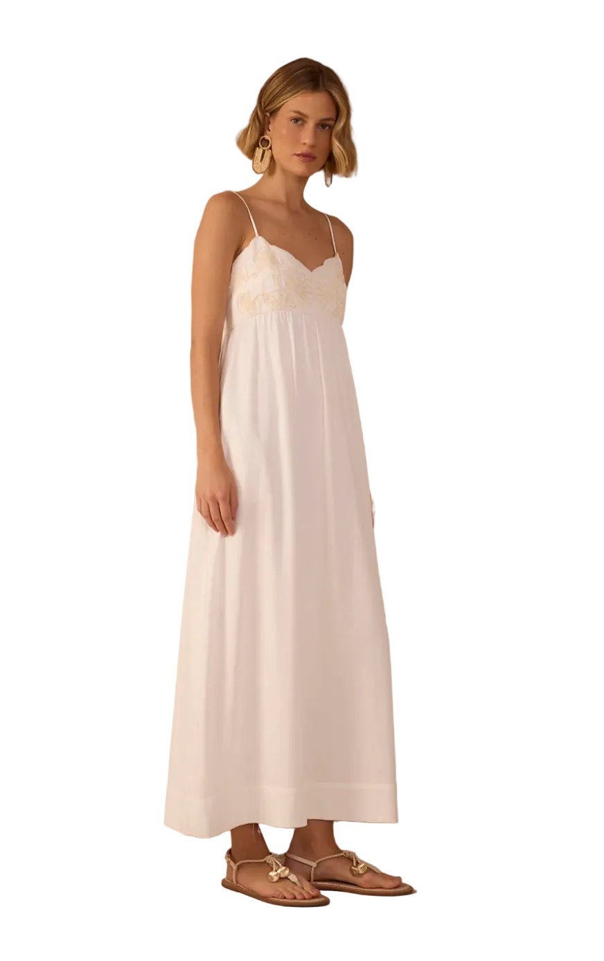 Embroidered Maxi Dress- White