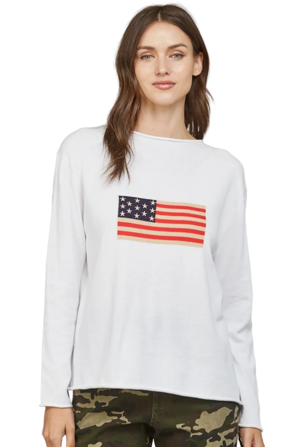 Flag Long Sleeve Sweater- White