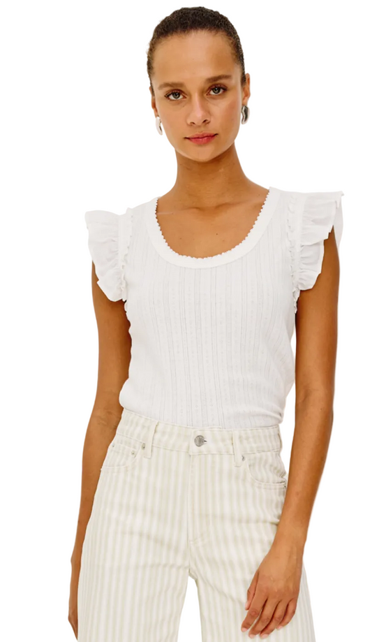 Giovanna Pointelle Ruffle Sleeve- White