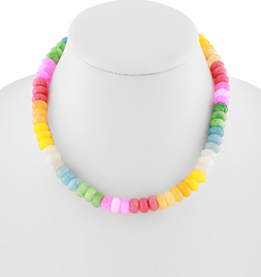Semi Stone Bead Necklace- Multi