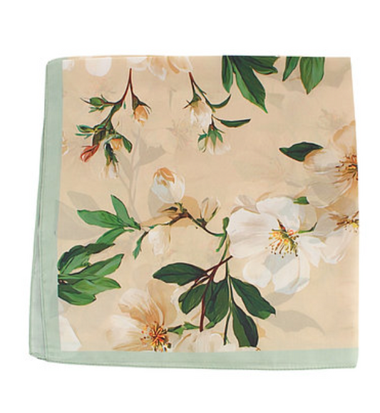 Floral Print Bandana Scarf- Beige