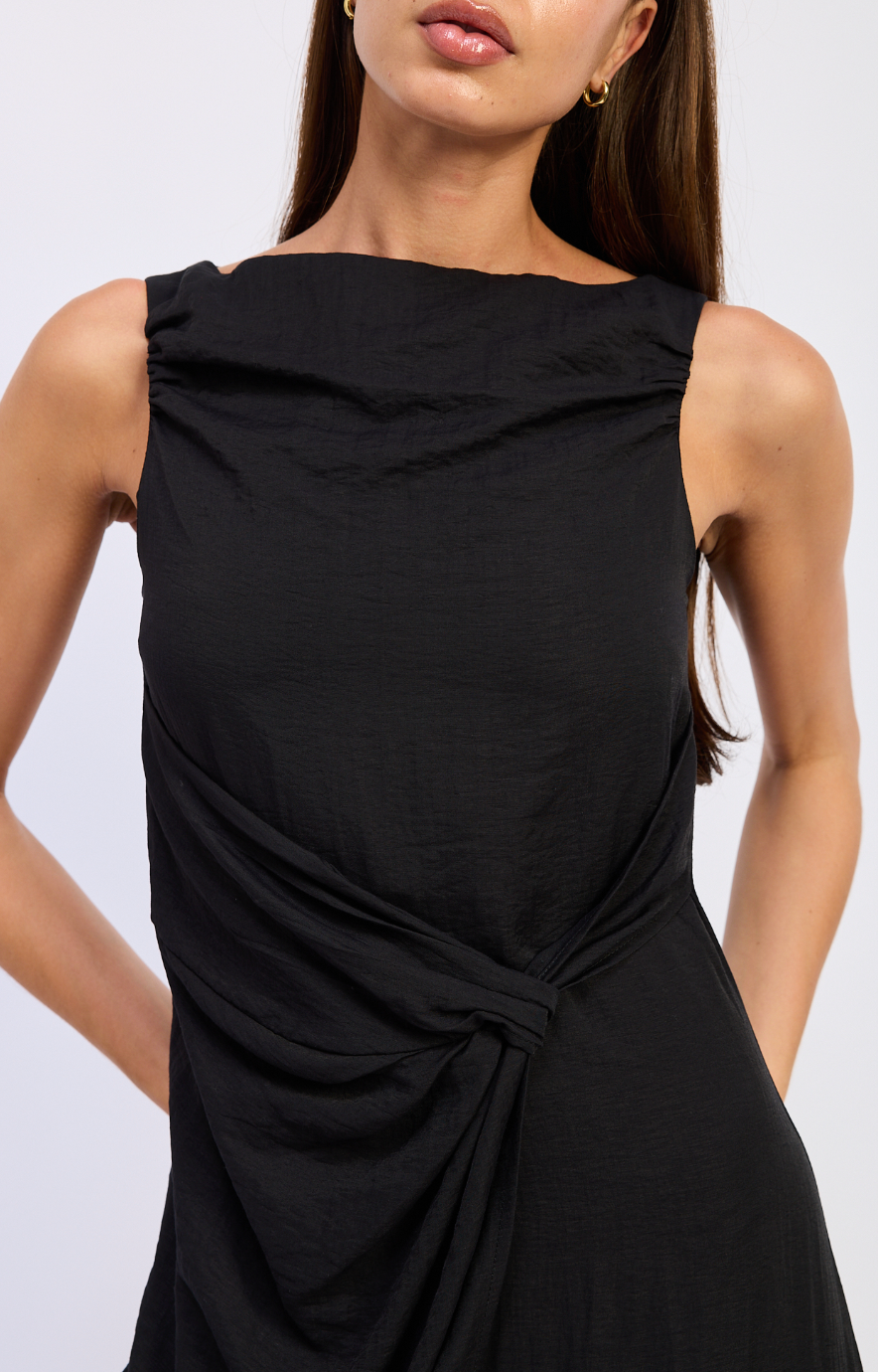 Cara Faux Wrap Midi Dress- Black