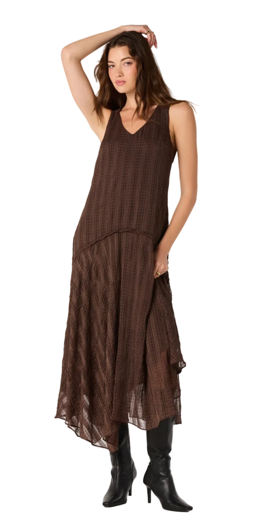 Halo Asymmetrical Hem Dress- Brown Plaid