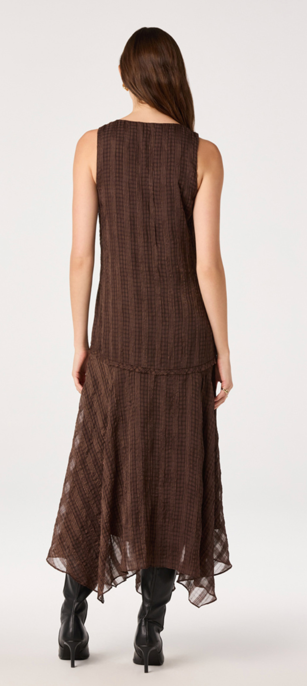 Halo Asymmetrical Hem Dress- Brown Plaid