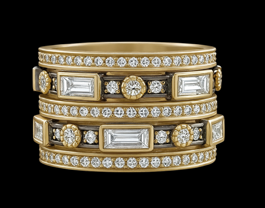 Rectangle CZ and Pave Trim Rings- Set of 5