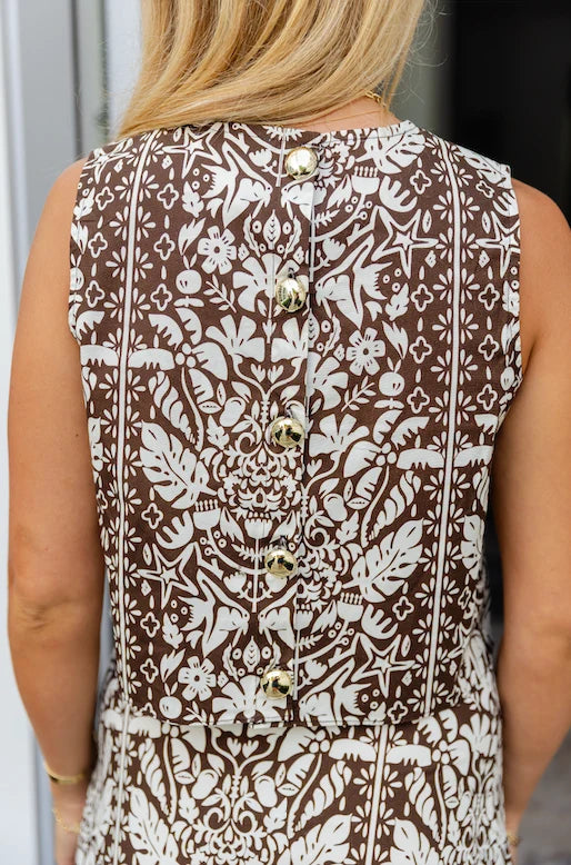 Printed Midi Skirt Set- Brown Block Print