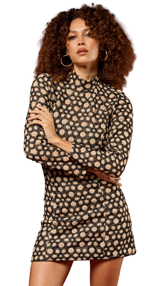 Piper Crochet mini Dress- Black/Natural