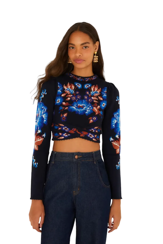 Bow Garden Knit Top- Blue