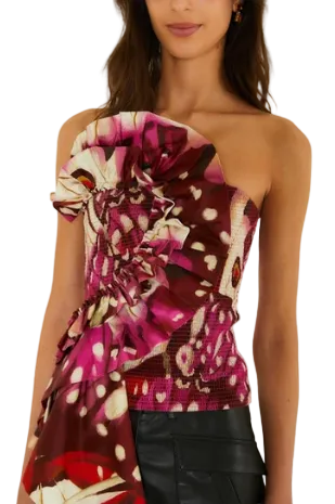 Borbofly Geometric Strapless Top- Red