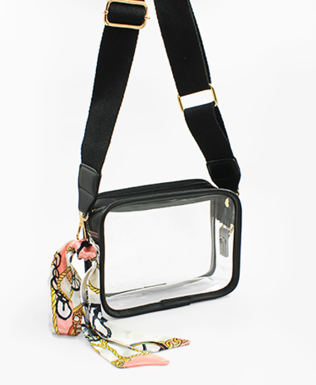 Clear Mini Rectangle Crossbody Bag- Black