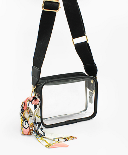 Clear Mini Rectangle Crossbody Bag- Black