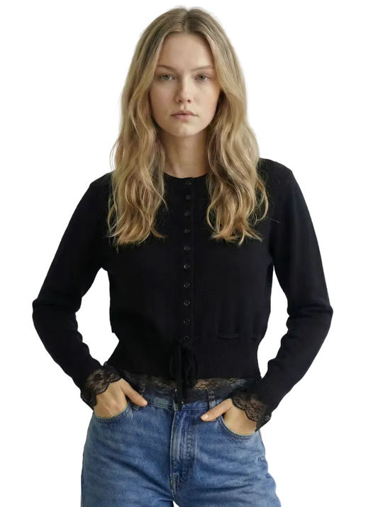 Funkadelic Lace Trim Cardigan- Black