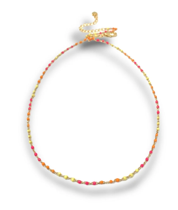 Ariana enamel bead stationed short necklace- Pink Combo