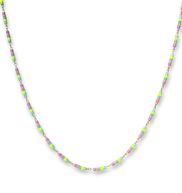 Ariana enamel bead stationed short necklace- Yellow Combo