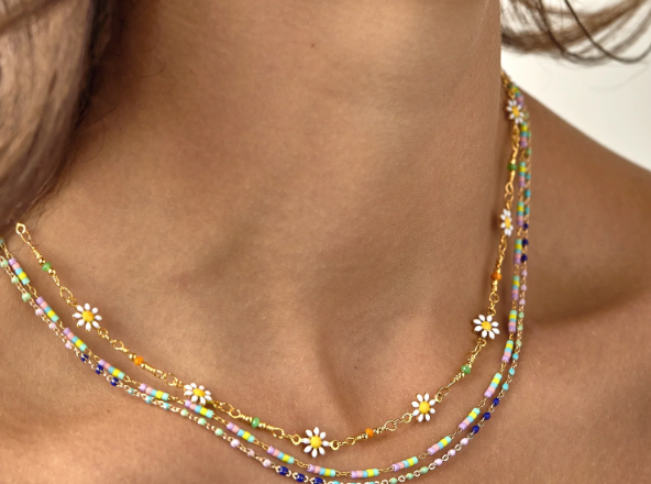 Ariana enamel bead stationed short necklace- Yellow Combo