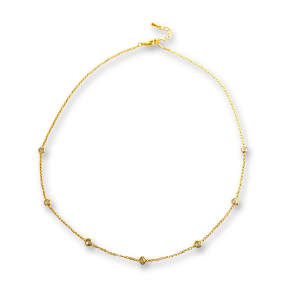 Harper 7 bezel CZ stationed short necklace- Gold