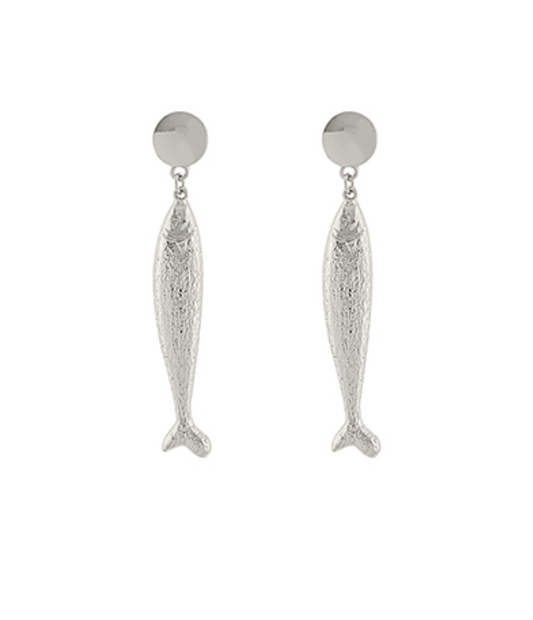 Fish Drop Earring- Rhodium