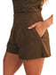 Side view of suede shorts – showing high-rise waist and clean tailored silhouette.