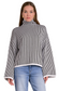 Front view of drop shoulder stripe sweater – black and white striped knit with relaxed fit and long sleeves.