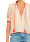 Talia Embroidered Top- Beige/Orange