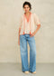 Talia Embroidered Top- Beige/Orange