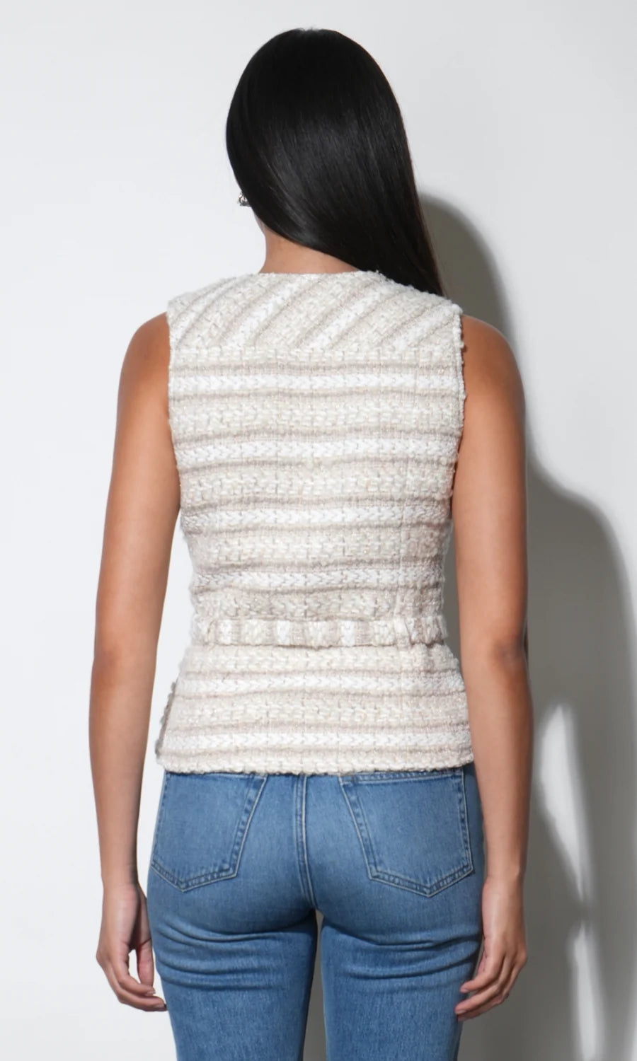 Toni Tweed Belted Vest Top- Beige