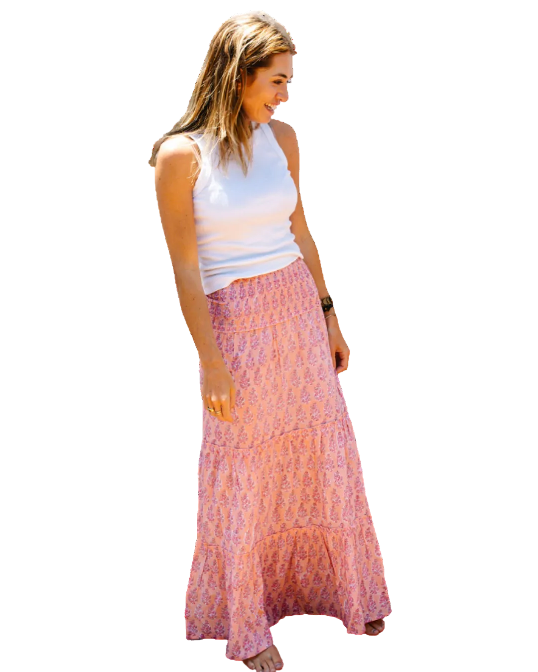 Florence Smocked Waist Maxi Skirt- Pink