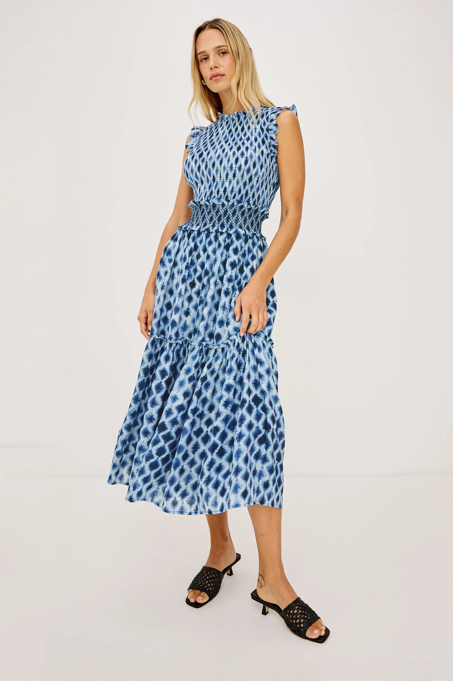 Vivier Midi Smocked Dress- Sapphire