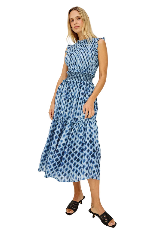 Vivier Midi Smocked Dress- Sapphire