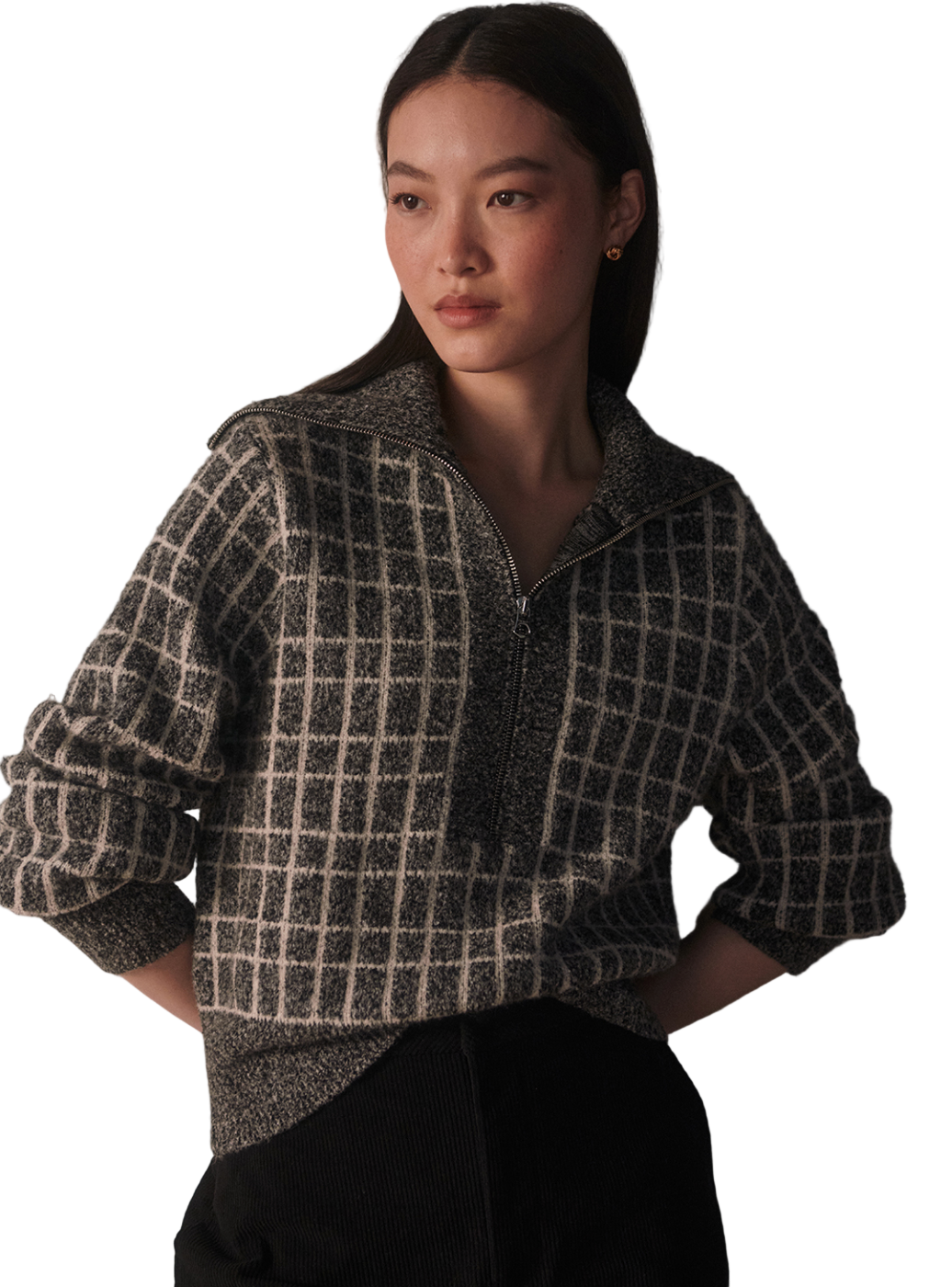 Varley Furley Half‑Zip Knit Charcoal Marl front view