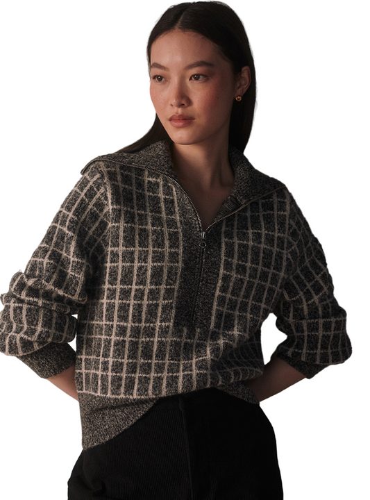 Varley Furley Half‑Zip Knit Charcoal Marl front view