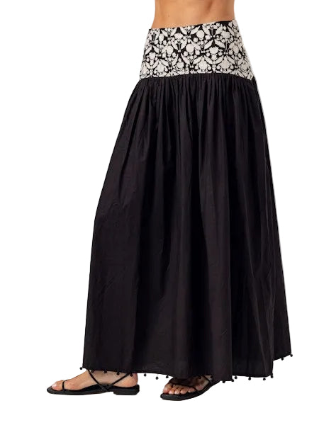 Gwen Embroidered Midi Skirt- Black