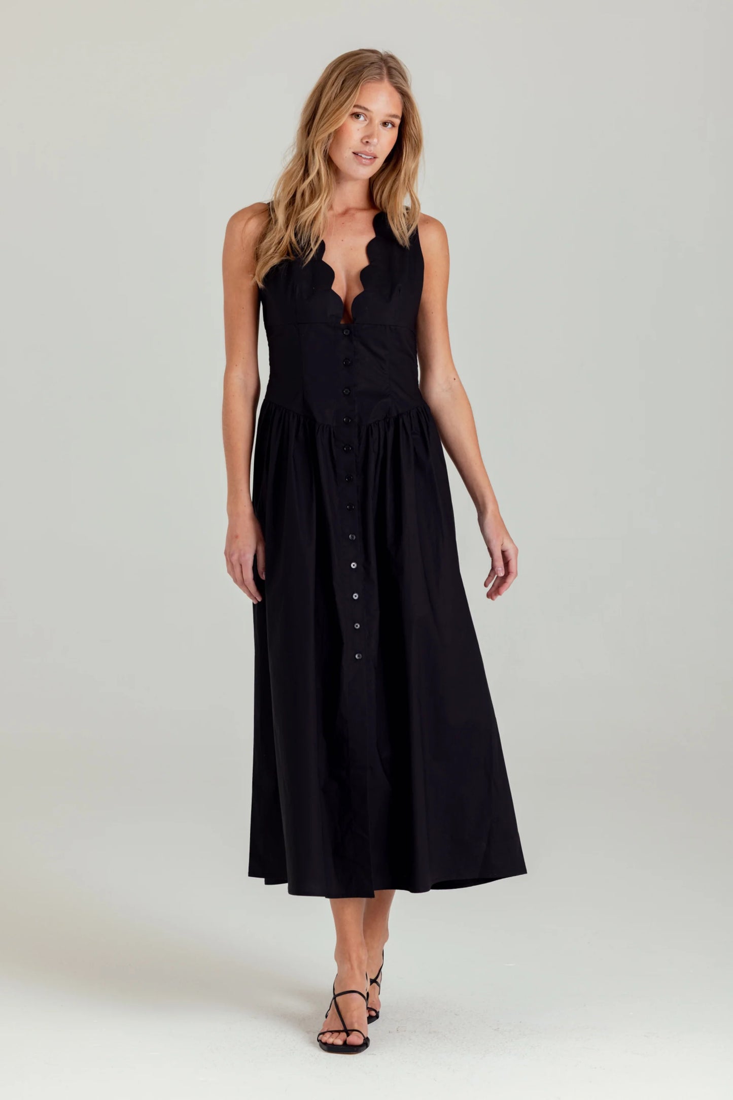 Sabrina Scallop Maxi Dress- Black